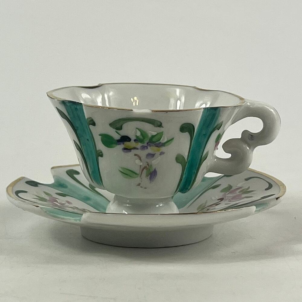 Armando Grave Portugal Demitasse Cup Saucer Hand Painted Floral AG Pintado à Mão
